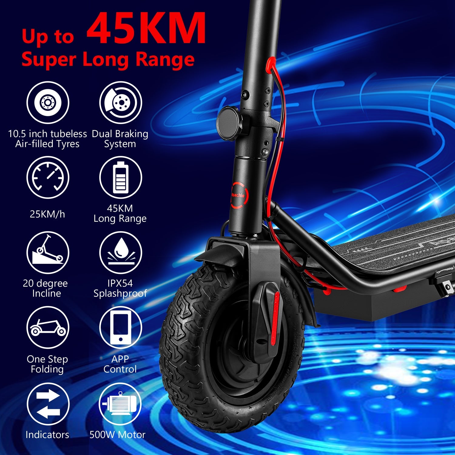 Apachie 500W Pro Edition Adult Electric Scooter - RED