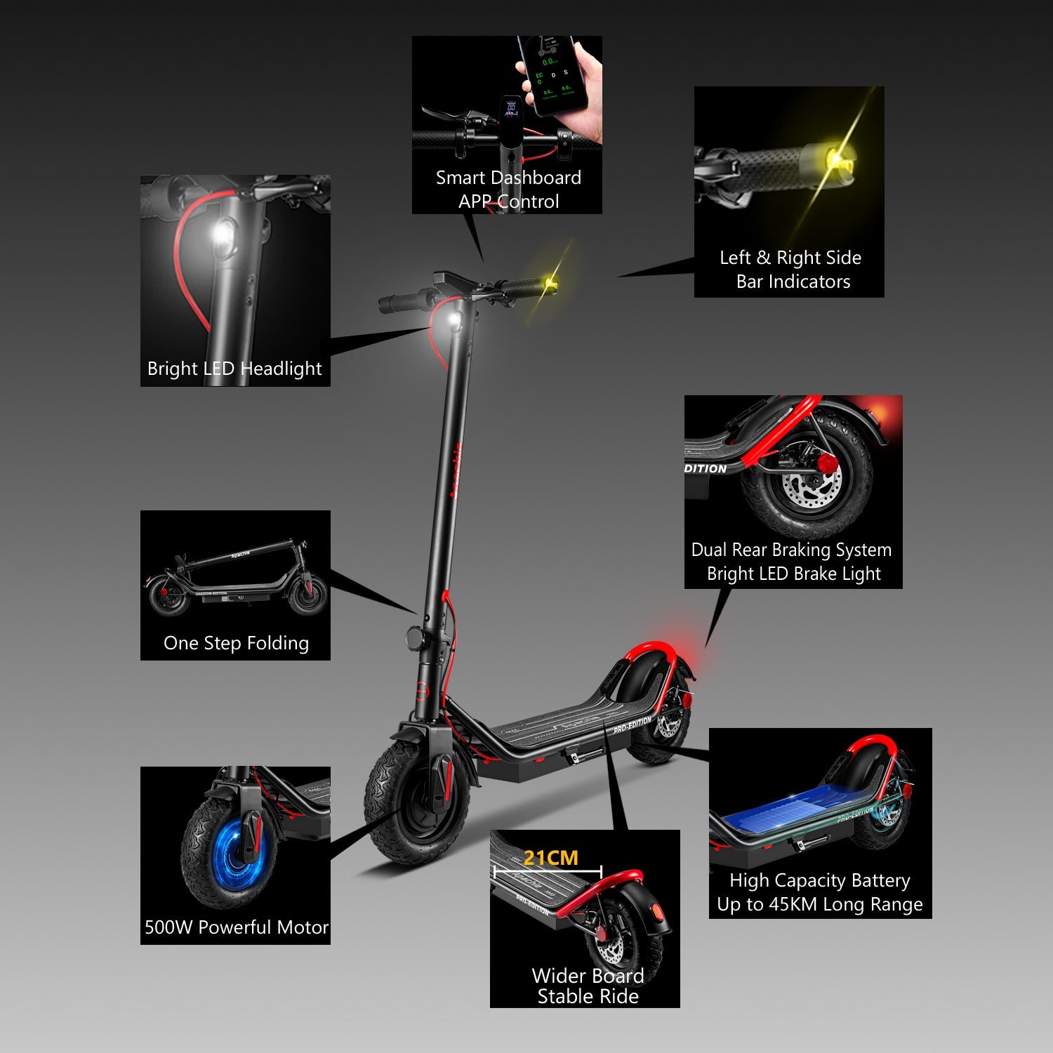 Apachie 500W Pro Edition Adult Electric Scooter - RED